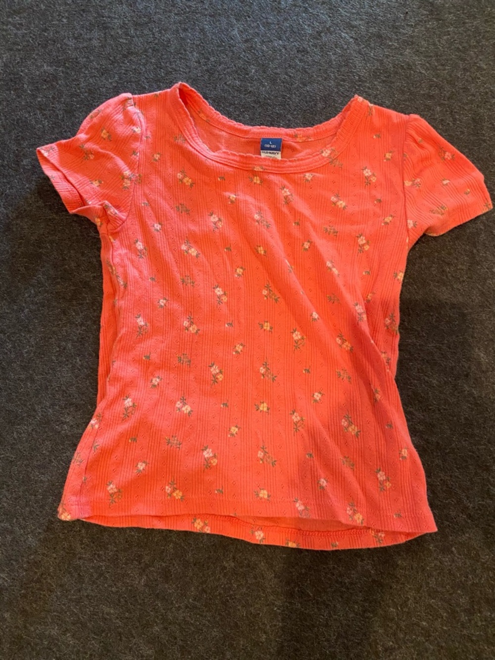 Old Navy Coral Pink Floral Ribbed Short Sleeve Tee